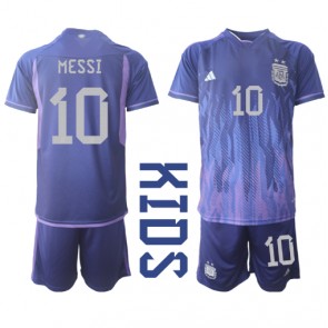 Lacne Dětský Futbalové dres Argentína Lionel Messi #10 MS 2022 Krátky Rukáv - Preč (+ trenírky)